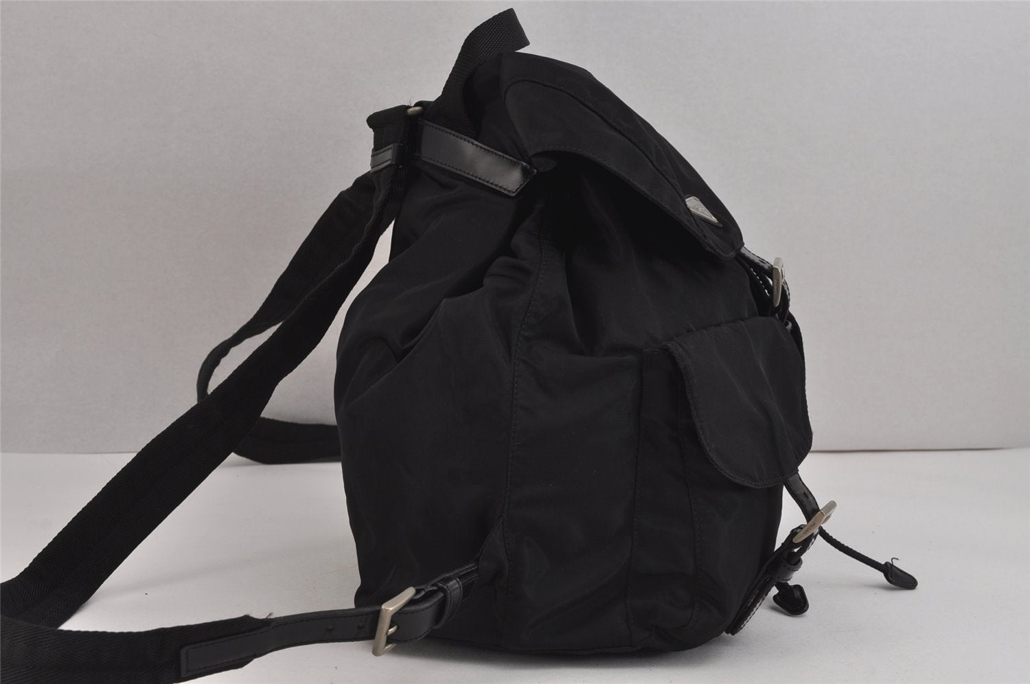 Authentic PRADA Vintage Nylon Tessuto Leather Backpack Black 4106J