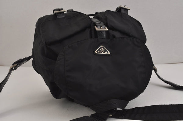 Authentic PRADA Vintage Nylon Tessuto Leather Backpack Black 4106J