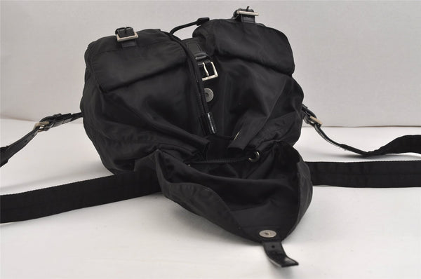 Authentic PRADA Vintage Nylon Tessuto Leather Backpack Black 4106J