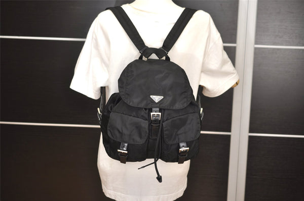 Authentic PRADA Vintage Nylon Tessuto Leather Backpack Black 4106J