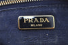 Authentic PRADA Gingham Check Canvas Saffiano Leather Pouch Purse Blue 4107I