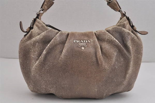 Authentic PRADA Vintage Leather Nappa Chain Shoulder Hand Bag Purse Brown 4107J