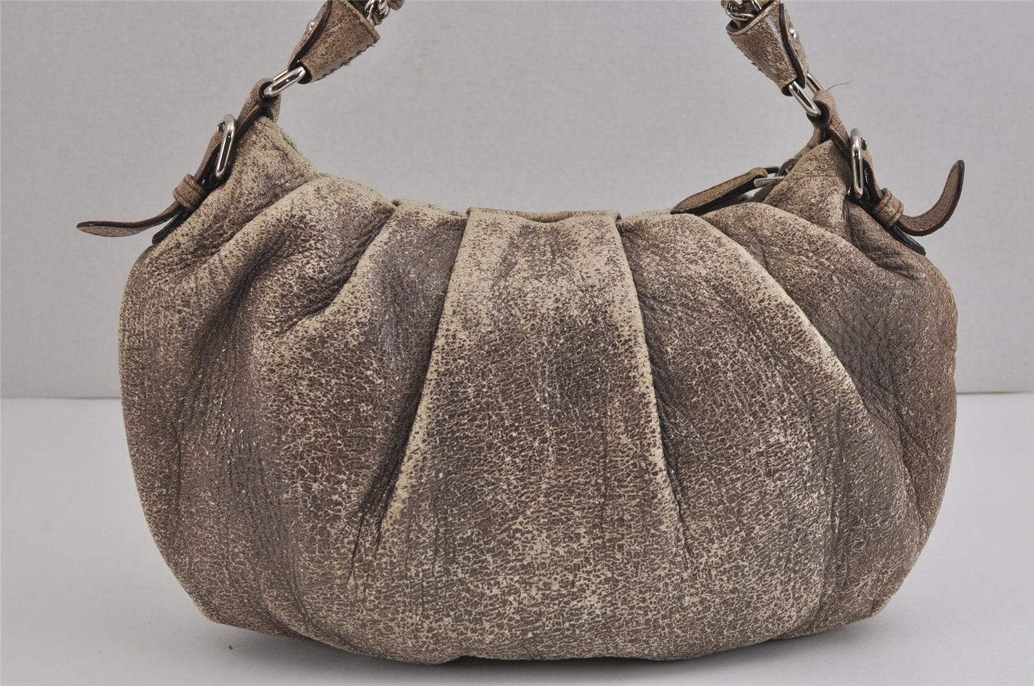 Authentic PRADA Vintage Leather Nappa Chain Shoulder Hand Bag Purse Brown 4107J
