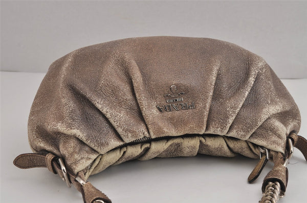 Authentic PRADA Vintage Leather Nappa Chain Shoulder Hand Bag Purse Brown 4107J