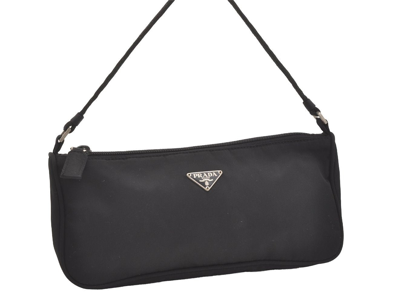 Authentic PRADA Vintage Nylon Tessuto Hand Bag Pouch Purse Black 4108J