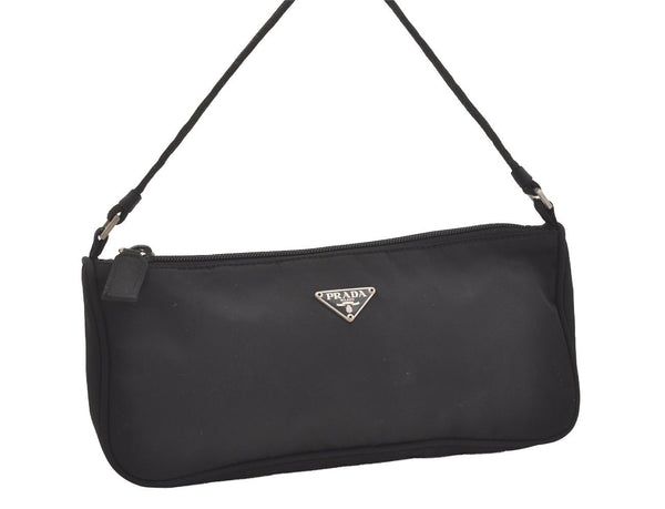 Authentic PRADA Vintage Nylon Tessuto Hand Bag Pouch Purse Black 4108J