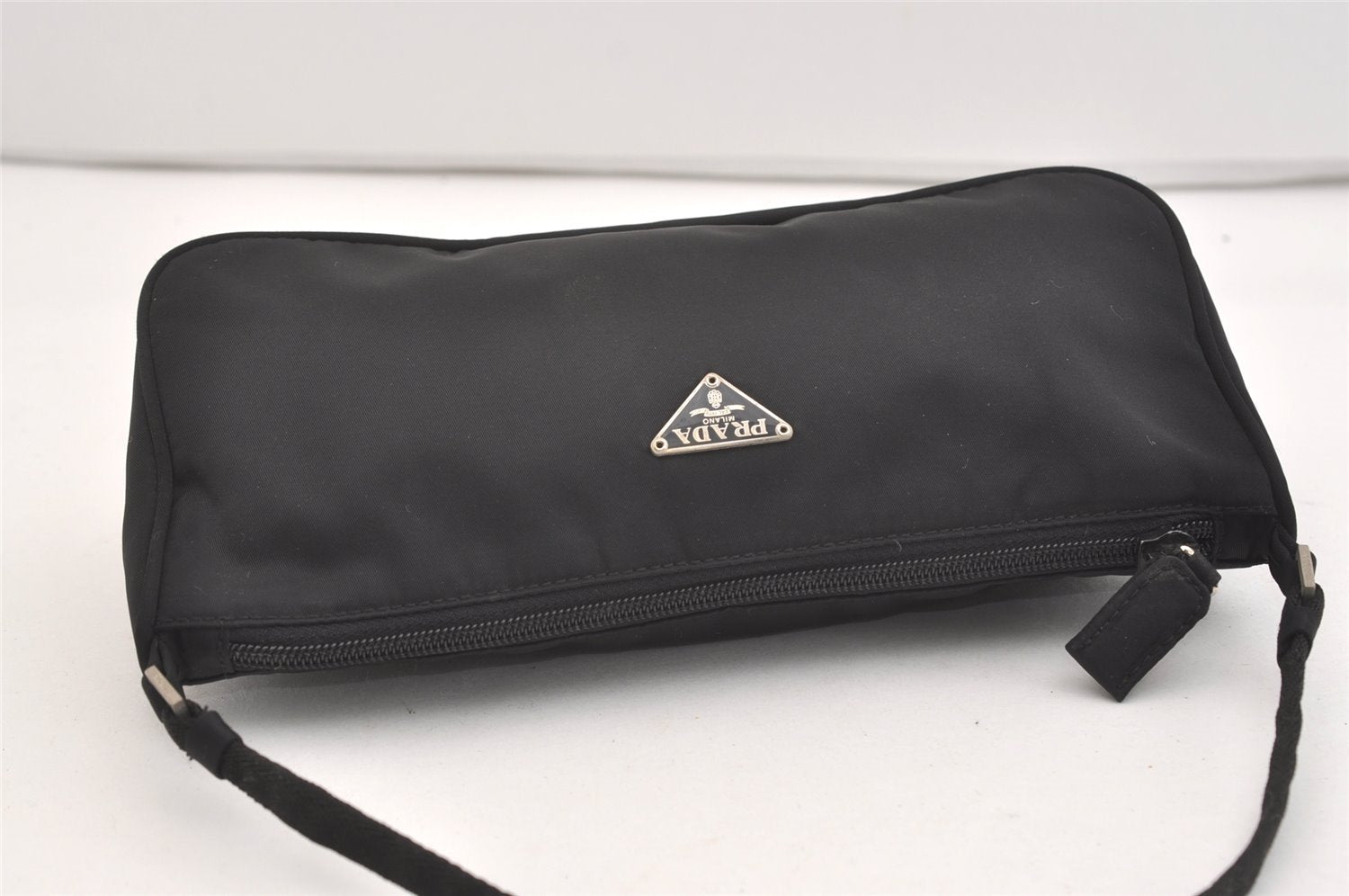 Authentic PRADA Vintage Nylon Tessuto Hand Bag Pouch Purse Black 4108J
