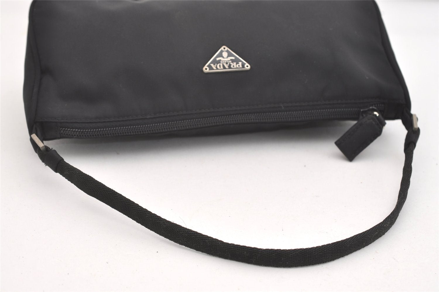 Authentic PRADA Vintage Nylon Tessuto Hand Bag Pouch Purse Black 4108J