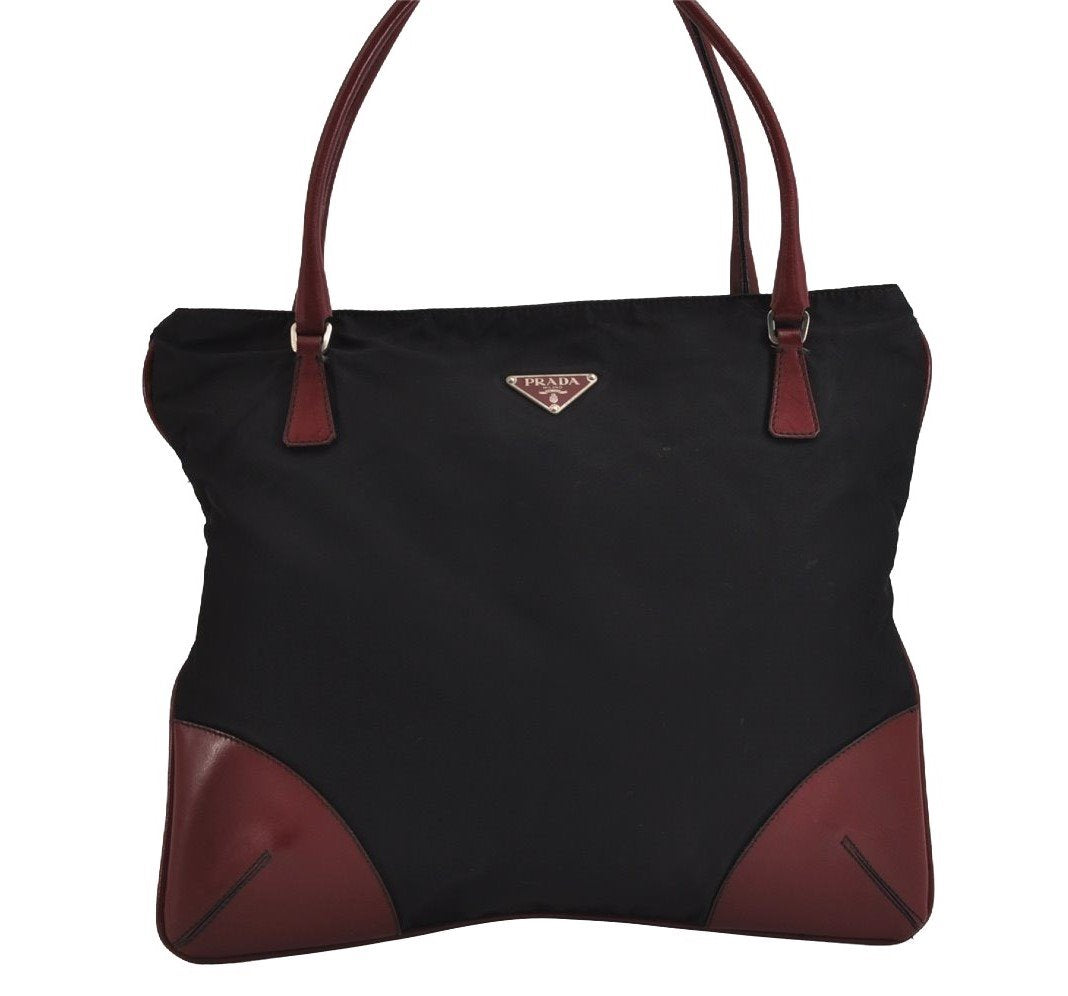 Authentic PRADA Vintage Nylon Tessuto Leather Shoulder Tote Bag Black 4109J