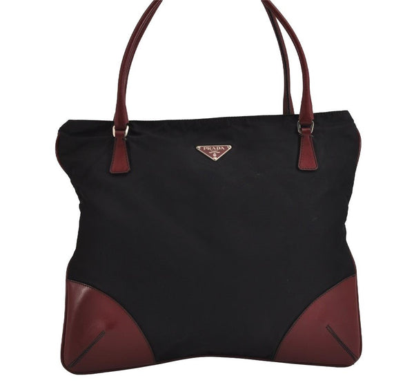 Authentic PRADA Vintage Nylon Tessuto Leather Shoulder Tote Bag Black 4109J