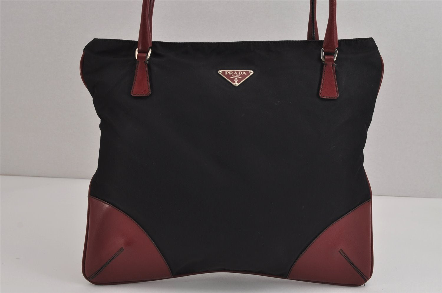 Authentic PRADA Vintage Nylon Tessuto Leather Shoulder Tote Bag Black 4109J