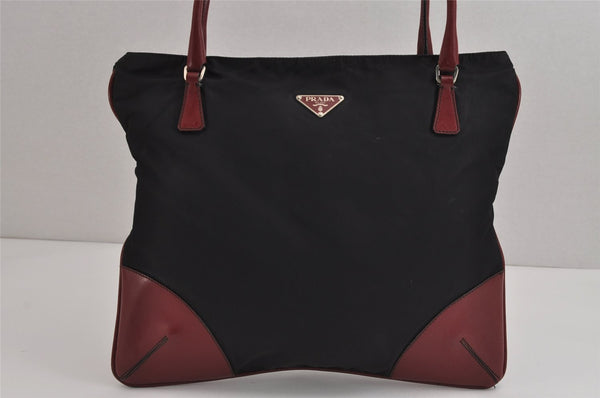 Authentic PRADA Vintage Nylon Tessuto Leather Shoulder Tote Bag Black 4109J