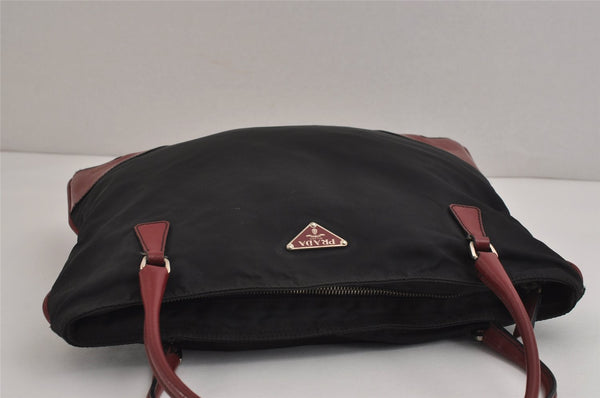 Authentic PRADA Vintage Nylon Tessuto Leather Shoulder Tote Bag Black 4109J
