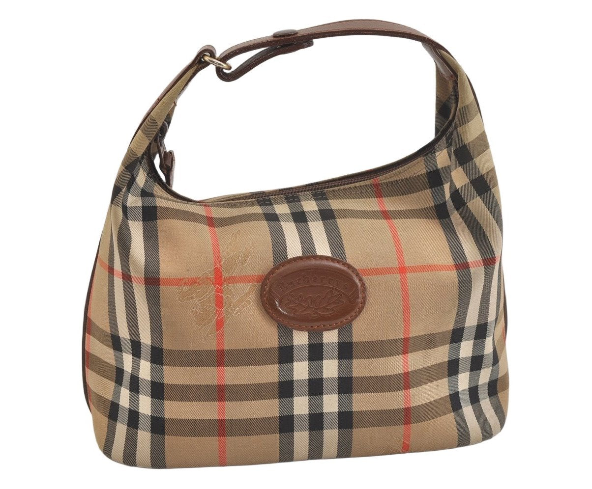 Authentic Burberrys Nova Check Canvas Leather Hand Bag Purse Beige 4109K