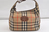 Authentic Burberrys Nova Check Canvas Leather Hand Bag Purse Beige 4109K