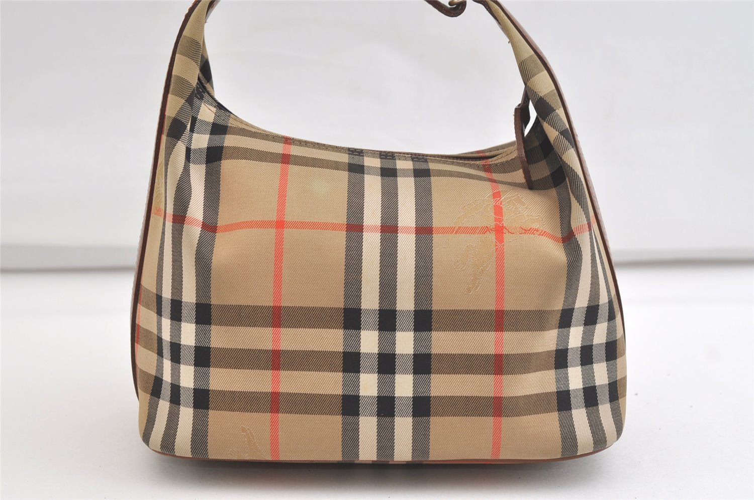 Authentic Burberrys Nova Check Canvas Leather Hand Bag Purse Beige 4109K