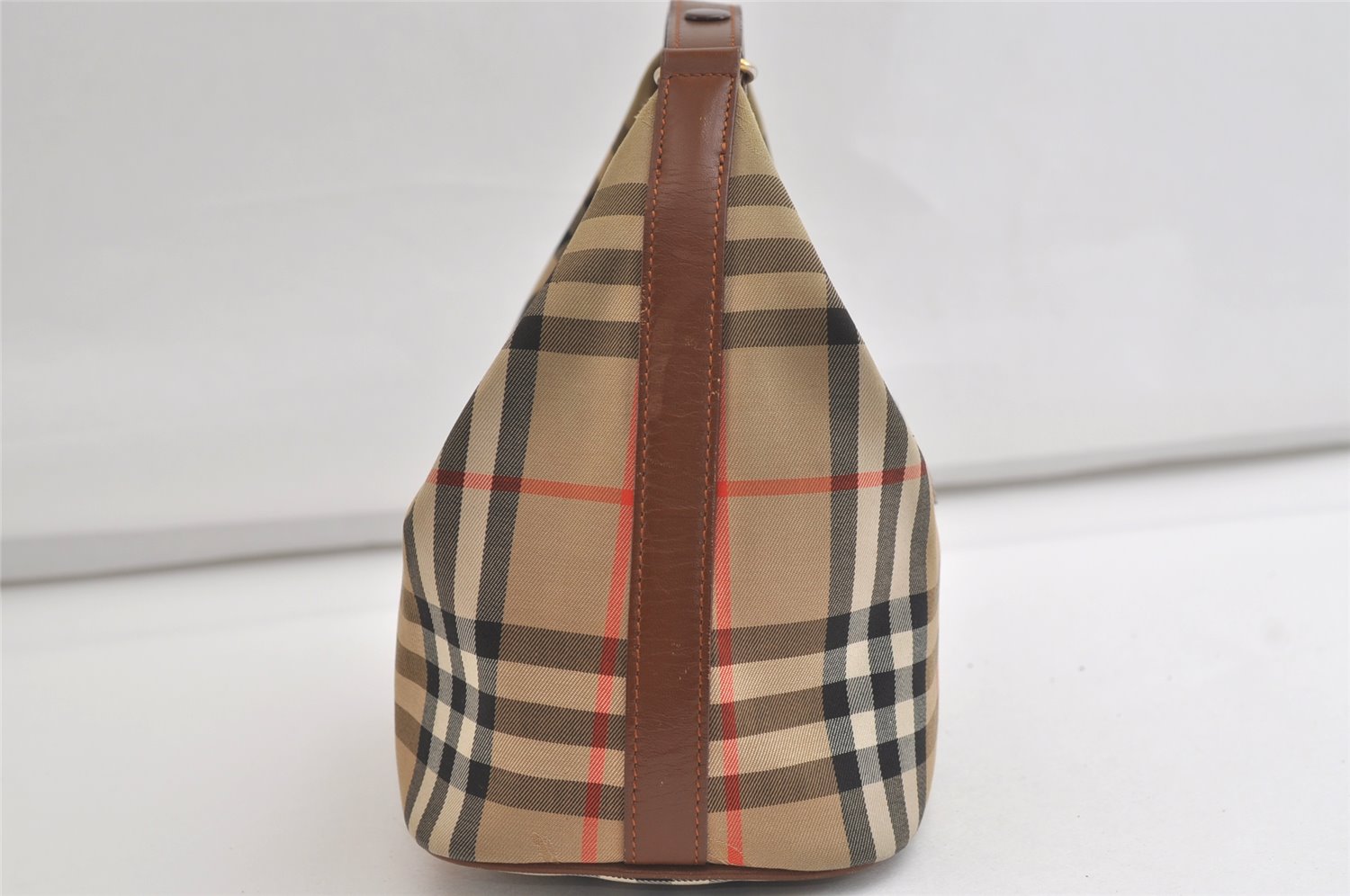 Authentic Burberrys Nova Check Canvas Leather Hand Bag Purse Beige 4109K