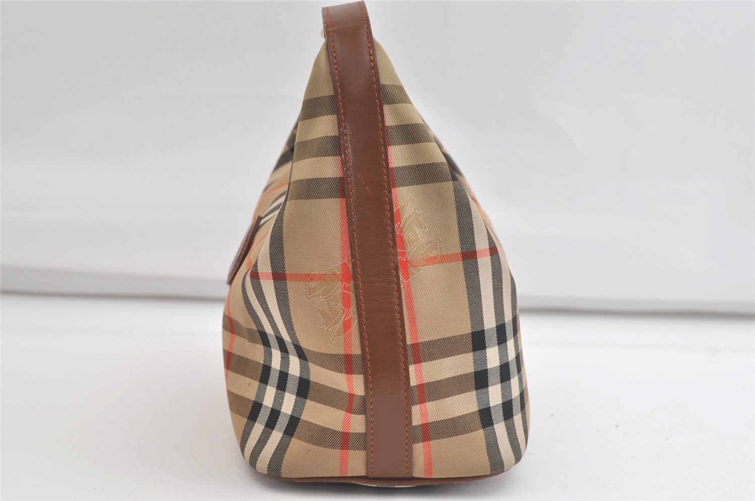 Authentic Burberrys Nova Check Canvas Leather Hand Bag Purse Beige 4109K