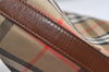 Authentic Burberrys Nova Check Canvas Leather Hand Bag Purse Beige 4109K
