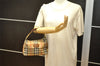 Authentic Burberrys Nova Check Canvas Leather Hand Bag Purse Beige 4109K
