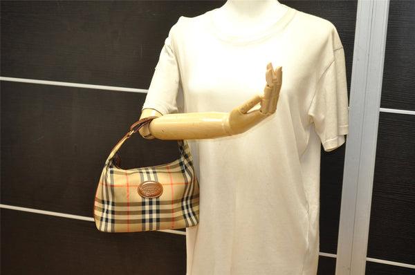 Authentic Burberrys Nova Check Canvas Leather Hand Bag Purse Beige 4109K