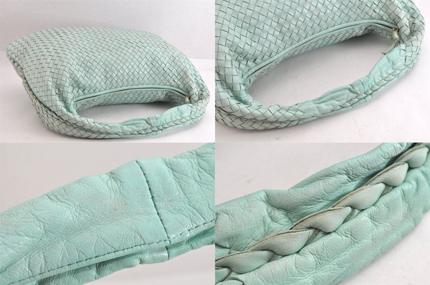 Authentic BOTTEGA VENETA Intrecciato Leather Shoulder Hand Bag Light Blue 4109M