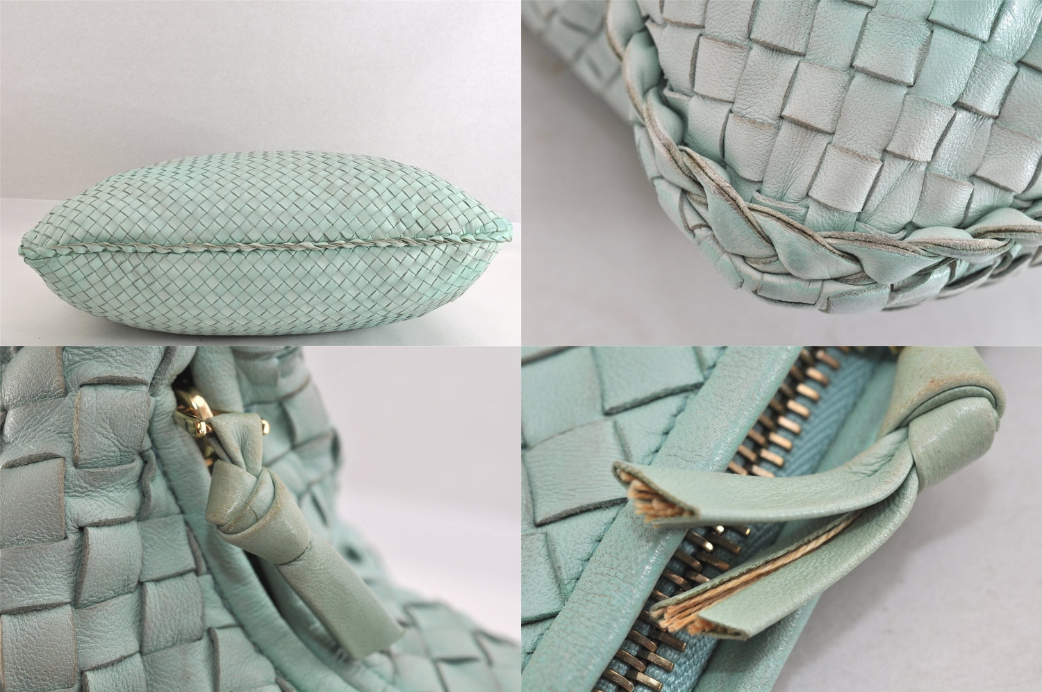 Authentic BOTTEGA VENETA Intrecciato Leather Shoulder Hand Bag Light Blue 4109M