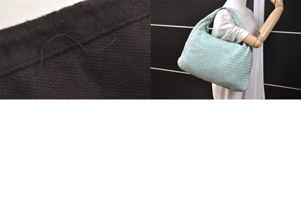 Authentic BOTTEGA VENETA Intrecciato Leather Shoulder Hand Bag Light Blue 4109M