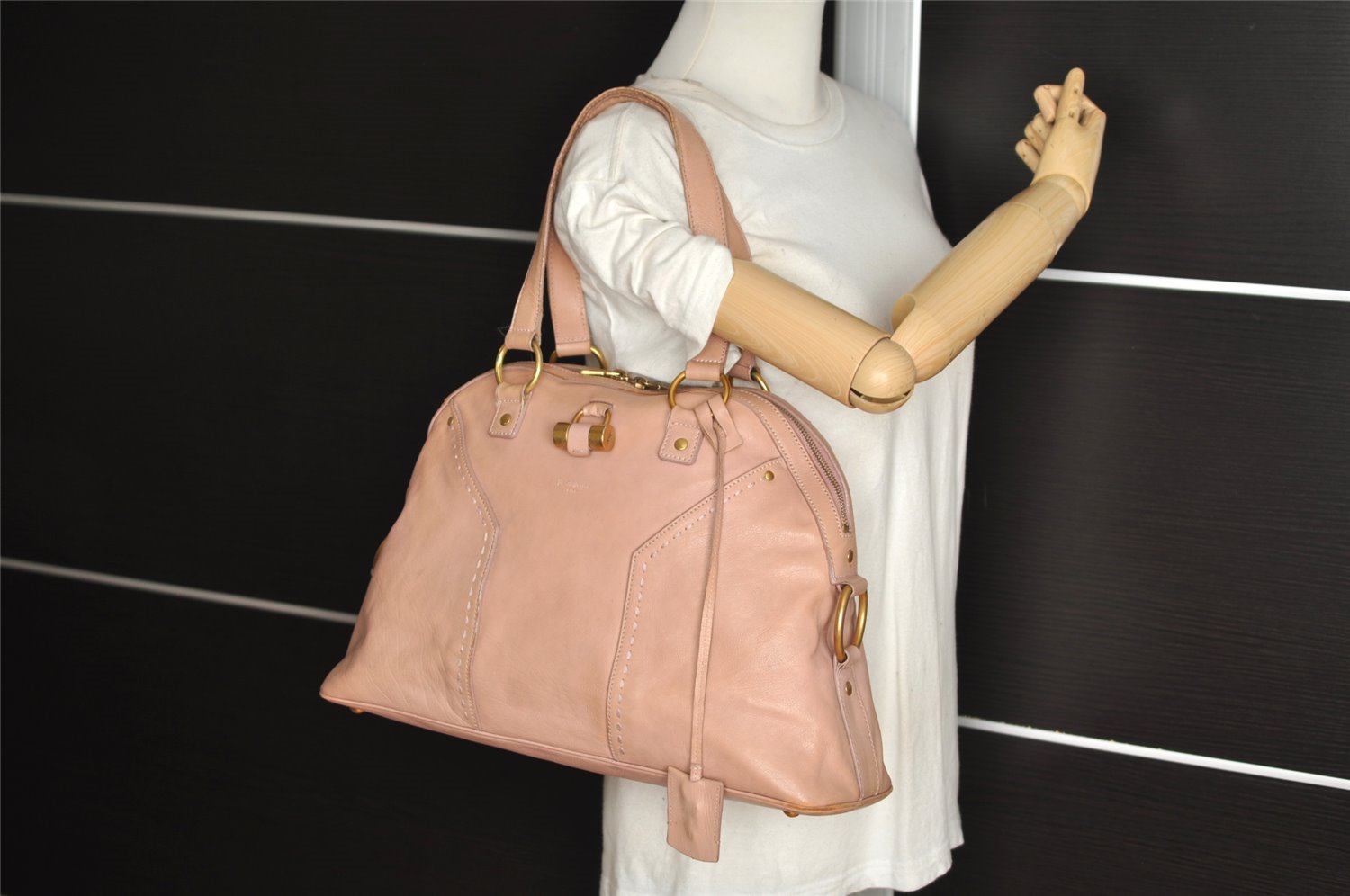 Authentic YVES SAINT LAURENT Muse Tote Hand Bag Leather 156464 Pink 4110J