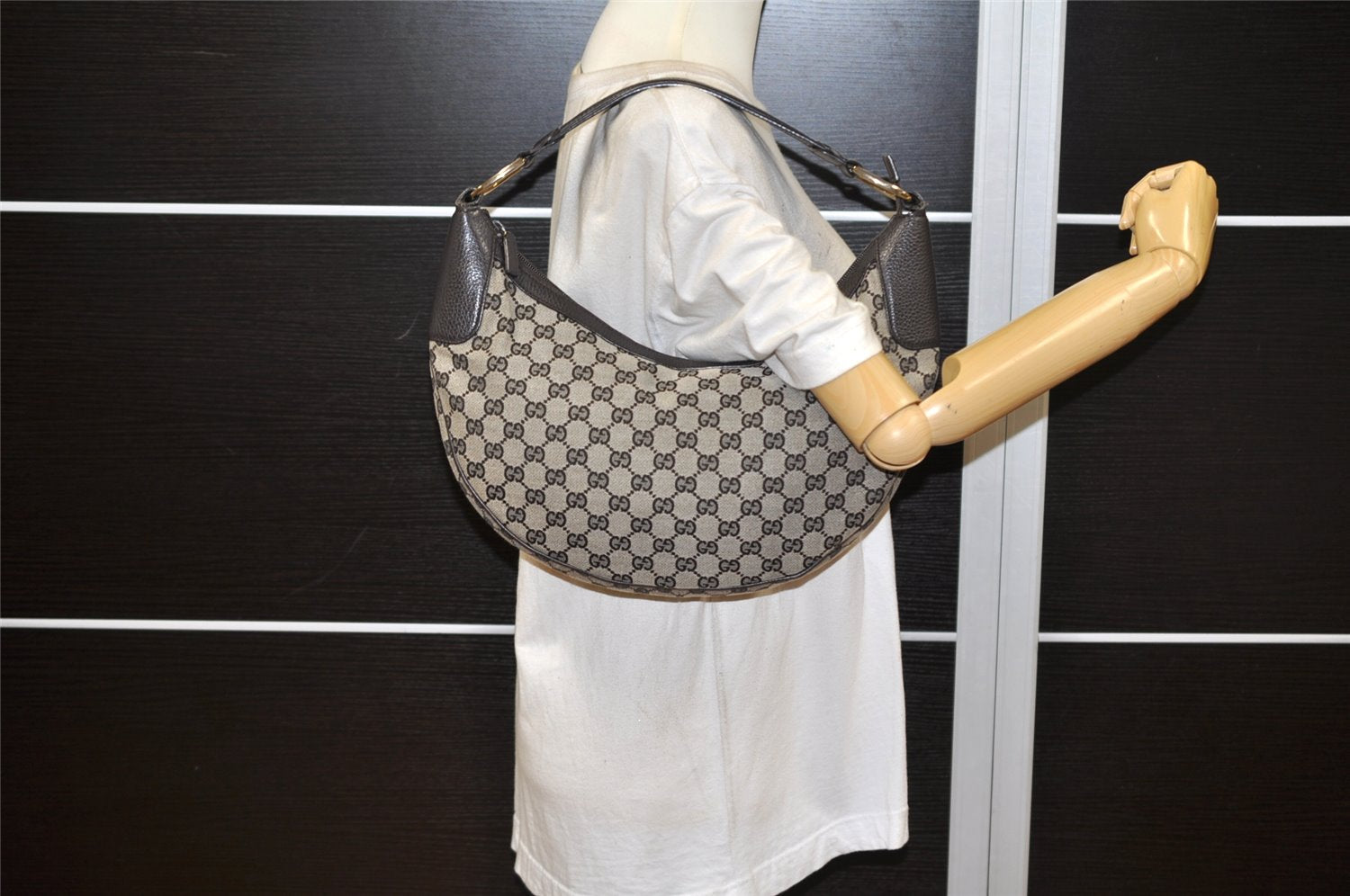 Authentic GUCCI Vintage Shoulder Hand Bag GG Canvas Leather 257297 Black 4112K