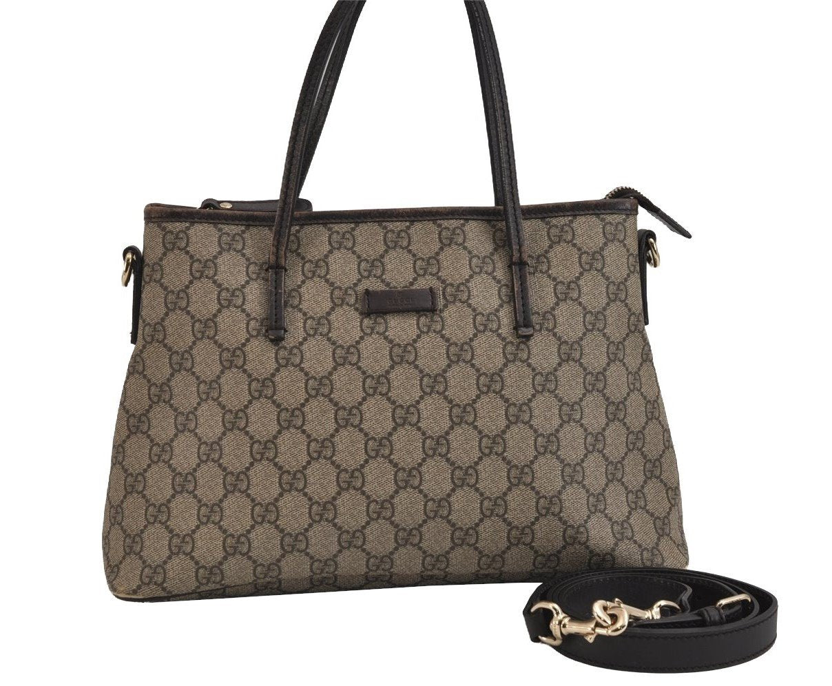 Authentic GUCCI Vintage 2Way Shoulder Tote Bag GG PVC Leather 353440 Brown 4113J
