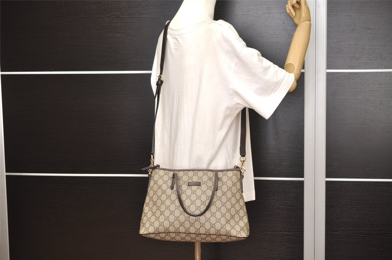 Authentic GUCCI Vintage 2Way Shoulder Tote Bag GG PVC Leather 353440 Brown 4113J