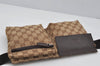 Authentic GUCCI Waist Body Bag Purse GG Canvas Leather 28566 Brown 4114J