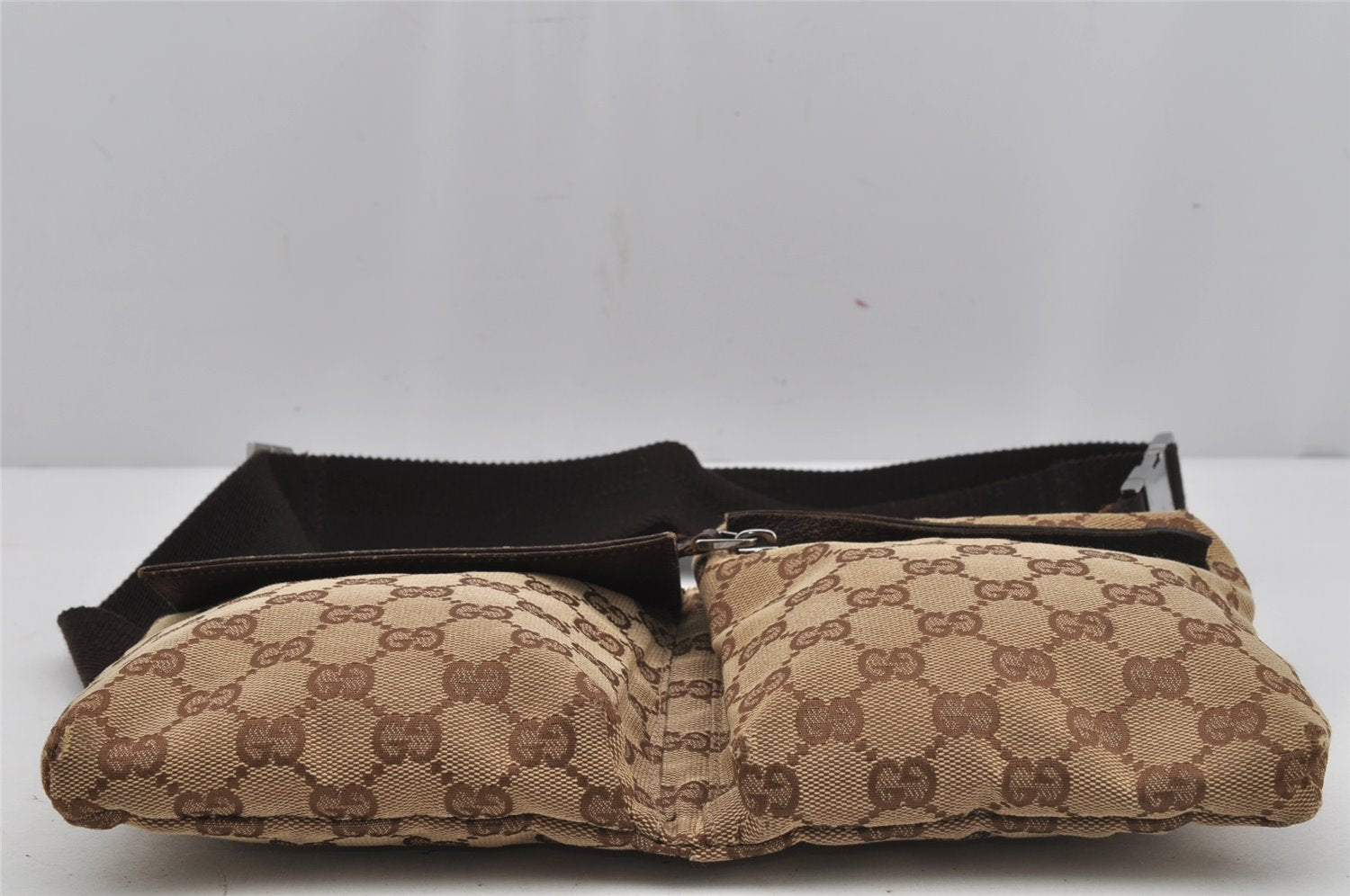 Authentic GUCCI Waist Body Bag Purse GG Canvas Leather 28566 Brown 4114J