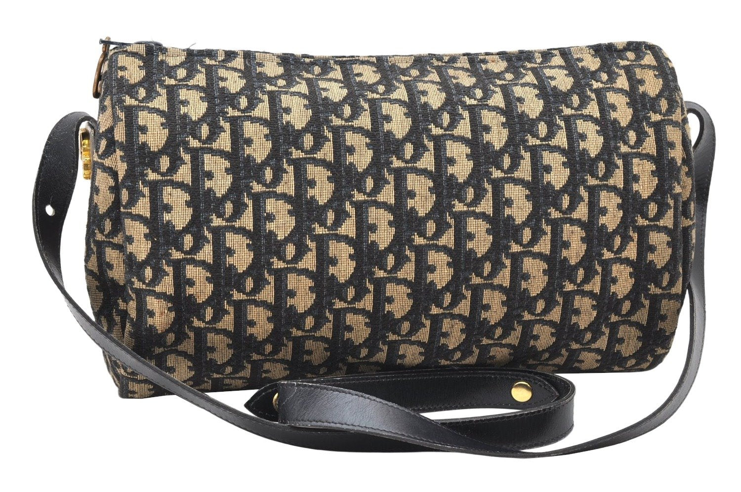 Authentic Christian Dior Trotter Shoulder Cross Bag Canvas Leather Navy 4114K