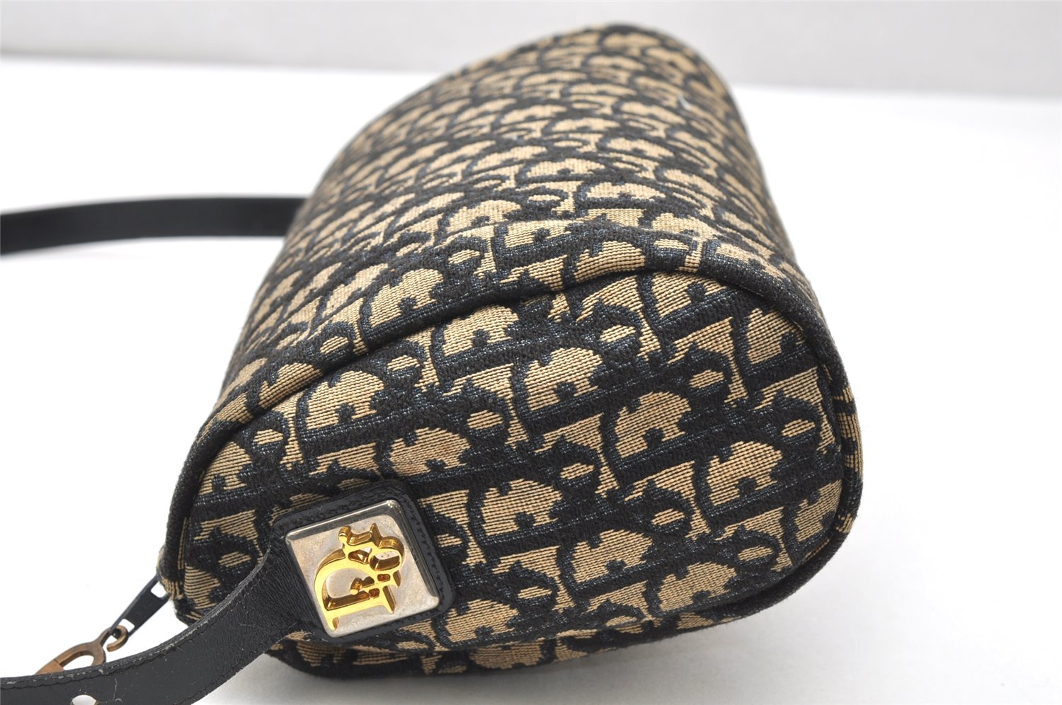 Authentic Christian Dior Trotter Shoulder Cross Bag Canvas Leather Navy 4114K