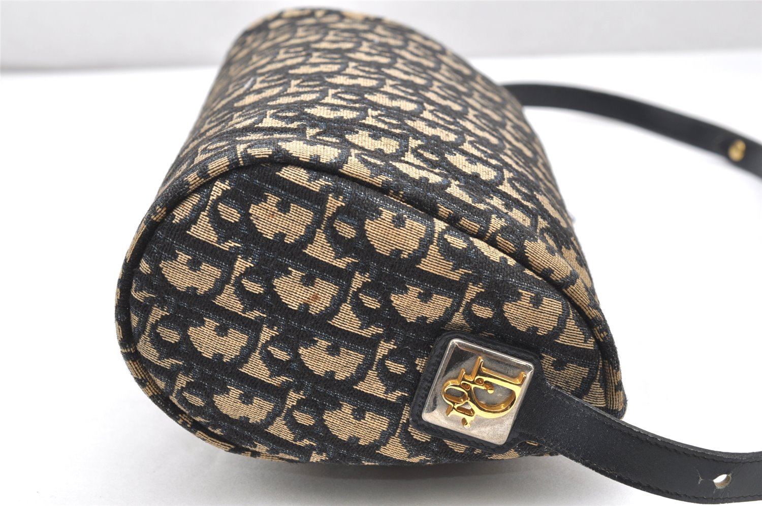 Authentic Christian Dior Trotter Shoulder Cross Bag Canvas Leather Navy 4114K