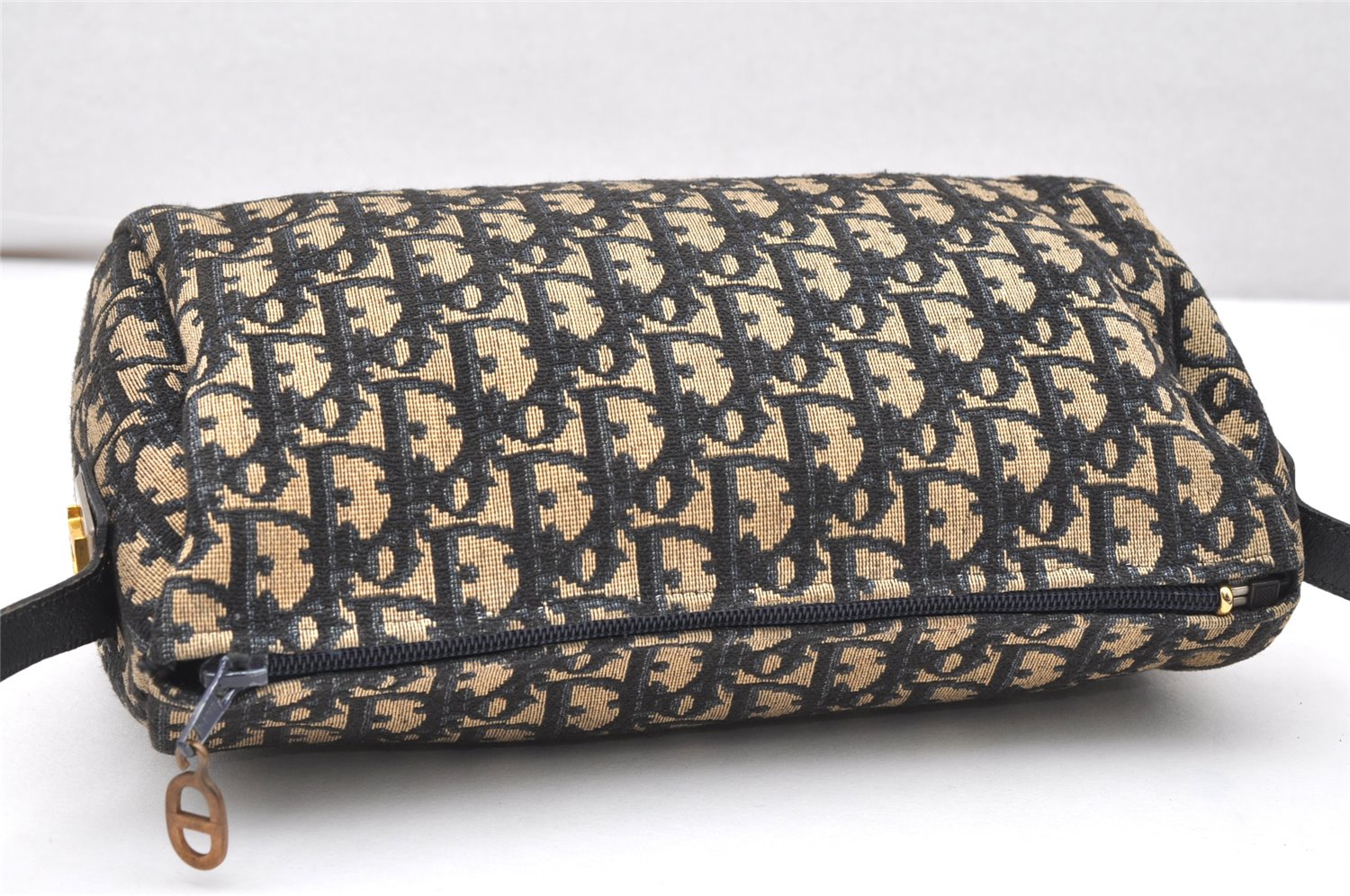 Authentic Christian Dior Trotter Shoulder Cross Bag Canvas Leather Navy 4114K