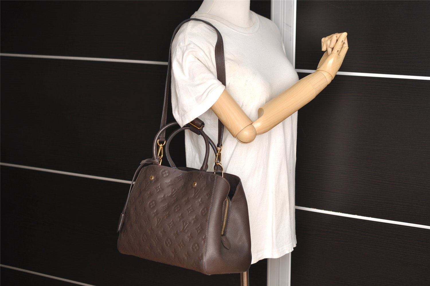 Auth Louis Vuitton Monogram Empreinte Montaigne MM 2Way Hand Bag Brown LV 4115I