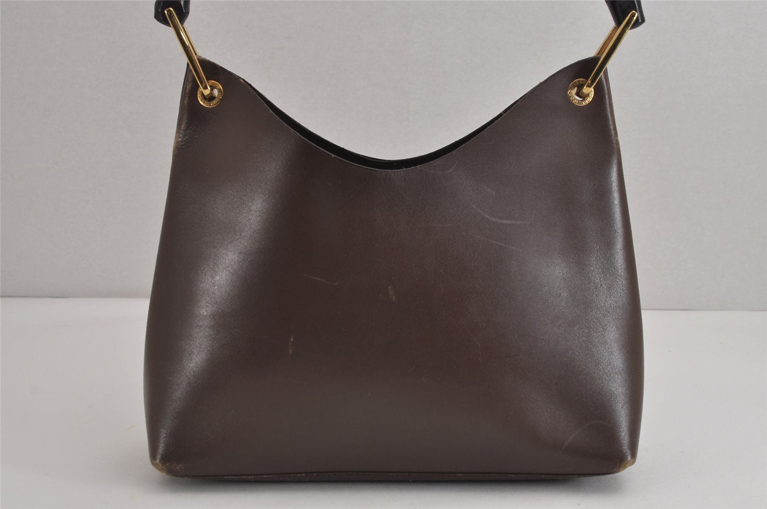 Authentic GUCCI Vintage Bamboo Shoulder Hand Bag Purse Leather Brown 4115J