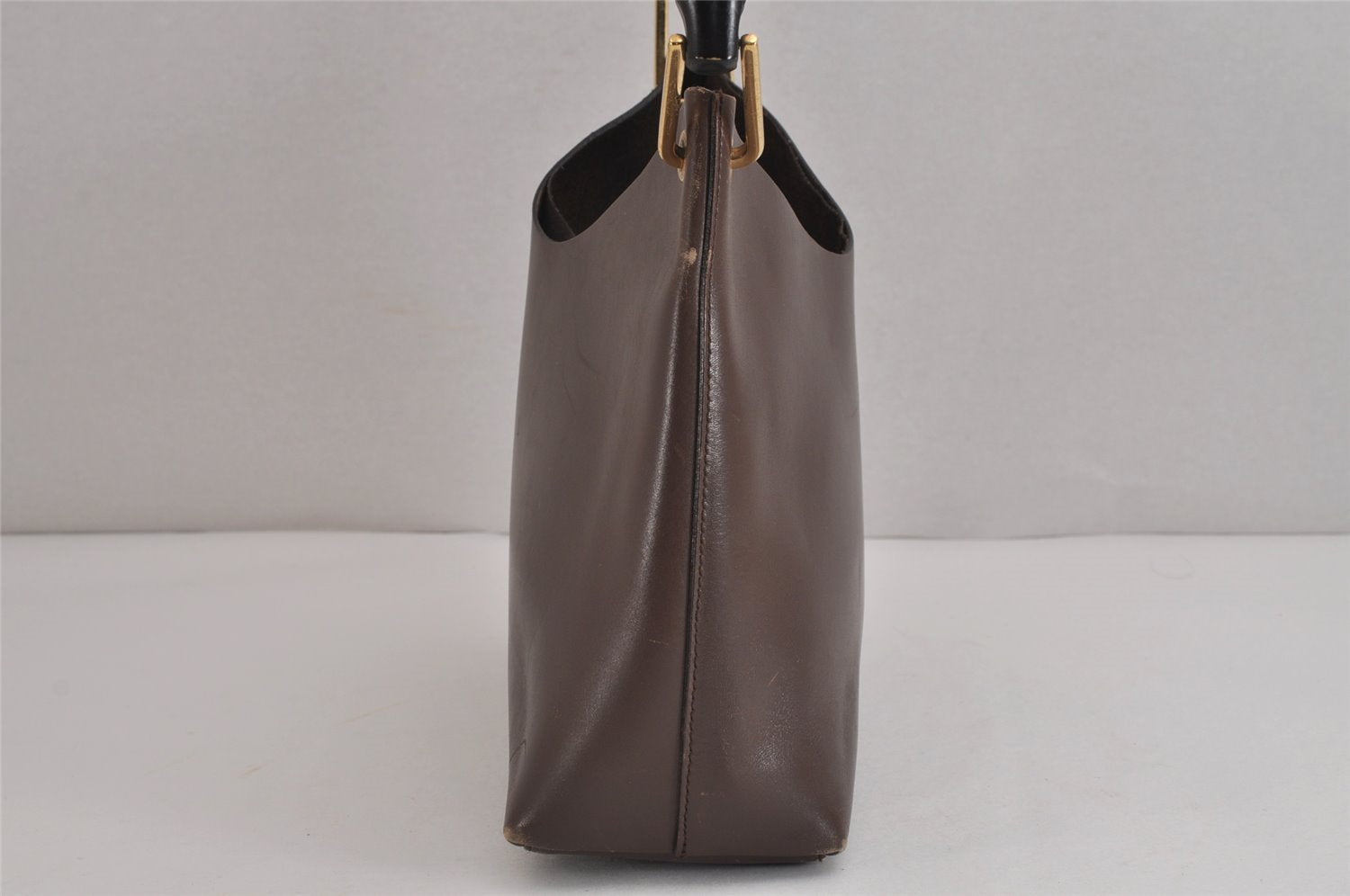 Authentic GUCCI Vintage Bamboo Shoulder Hand Bag Purse Leather Brown 4115J