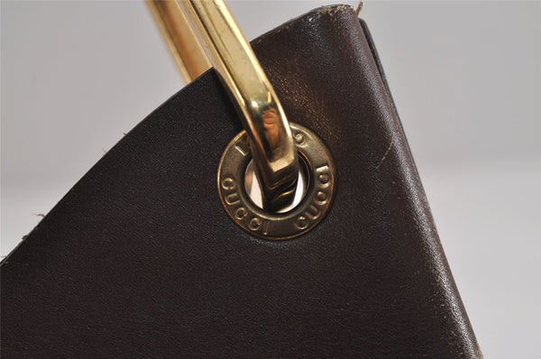 Authentic GUCCI Vintage Bamboo Shoulder Hand Bag Purse Leather Brown 4115J