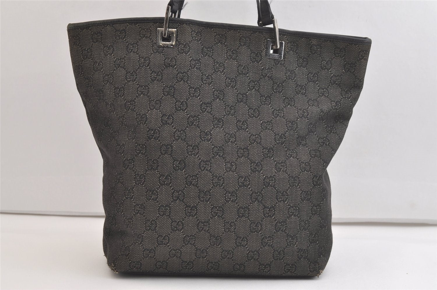 Authentic GUCCI Vintage Shoulder Tote Bag GG Canvas Leather 31243 Black 4115K