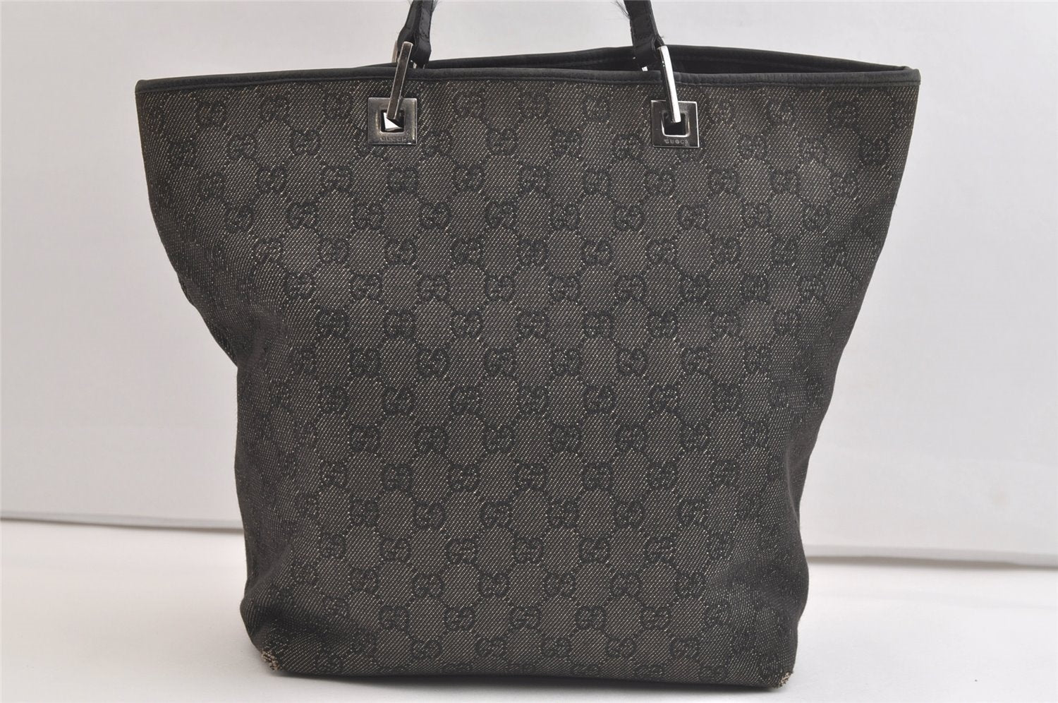 Authentic GUCCI Vintage Shoulder Tote Bag GG Canvas Leather 31243 Black 4115K
