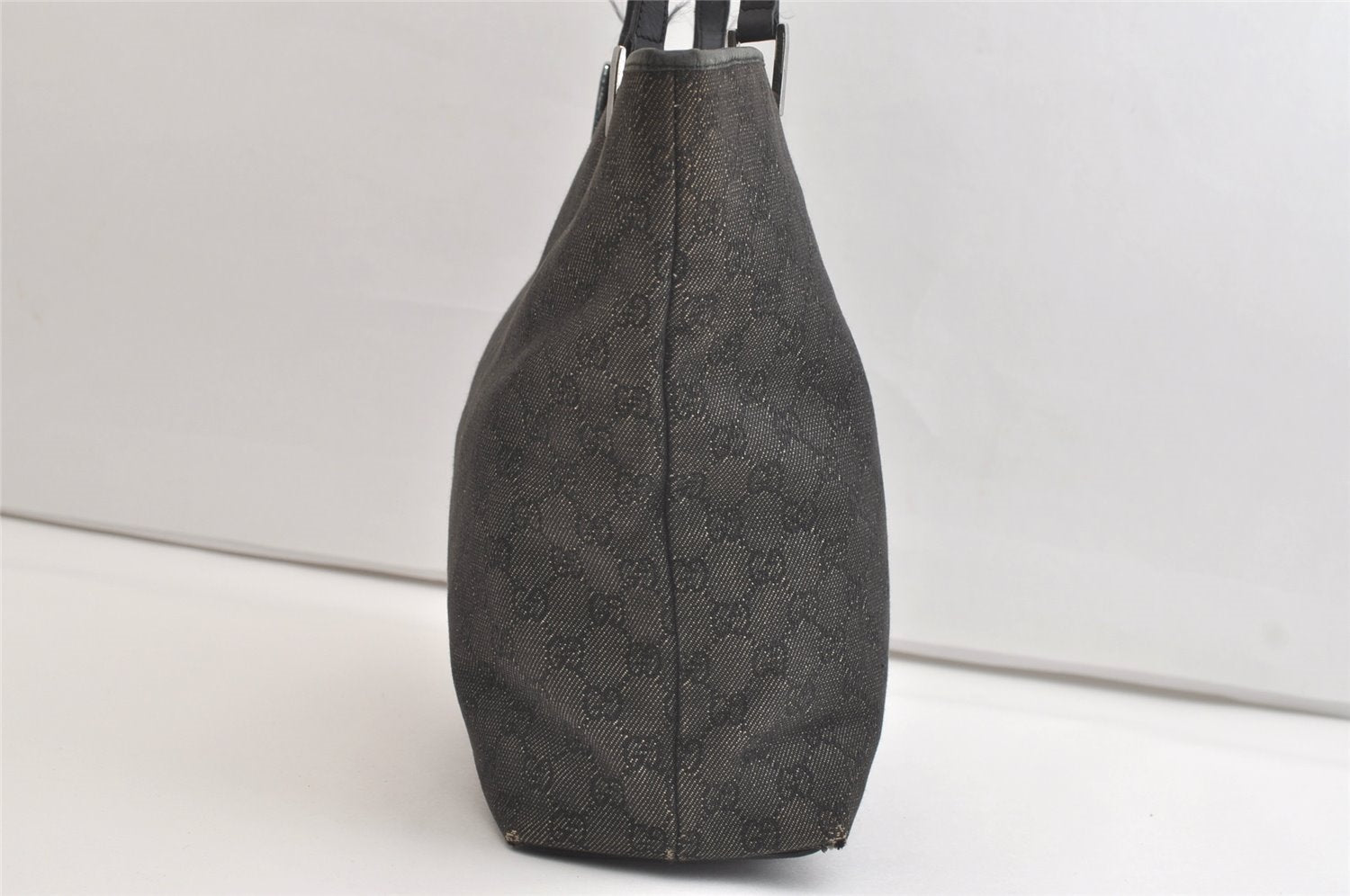 Authentic GUCCI Vintage Shoulder Tote Bag GG Canvas Leather 31243 Black 4115K