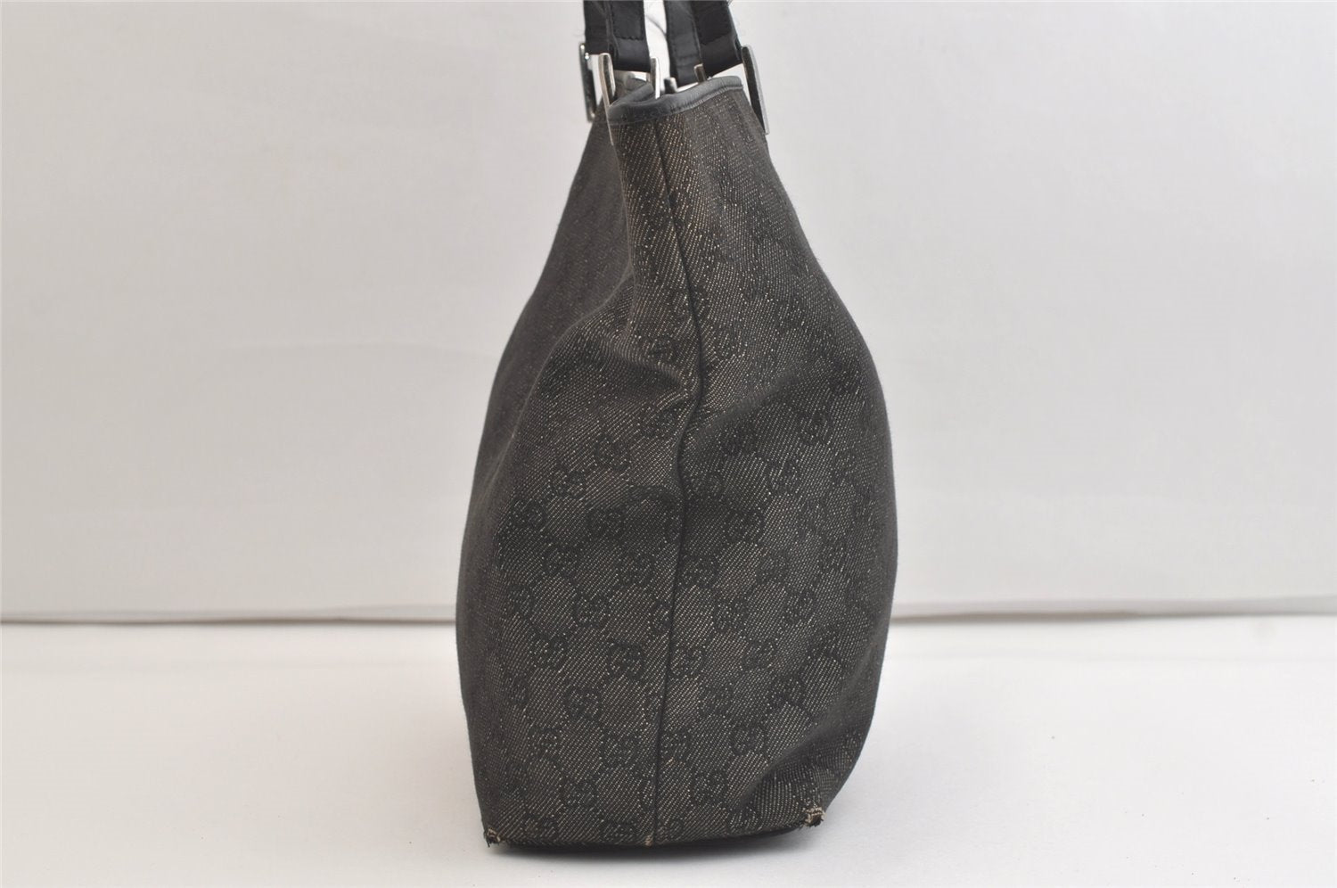 Authentic GUCCI Vintage Shoulder Tote Bag GG Canvas Leather 31243 Black 4115K