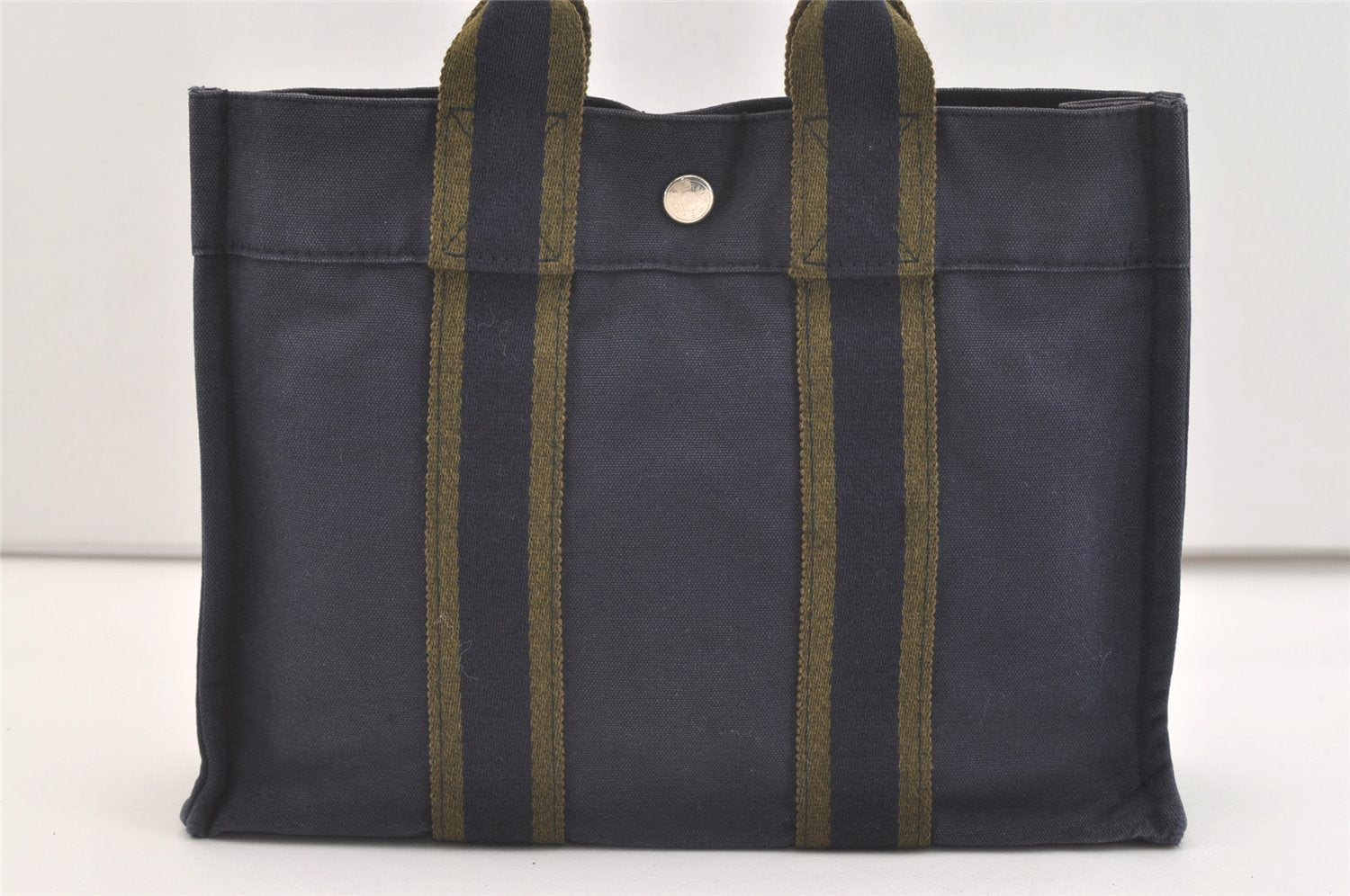 Authentic HERMES Vintage Fourre Tout PM Hand Tote Bag Canvas Navy 4117J
