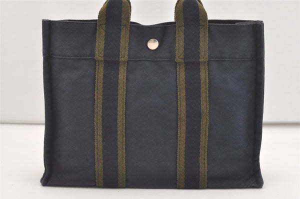 Authentic HERMES Vintage Fourre Tout PM Hand Tote Bag Canvas Navy 4117J