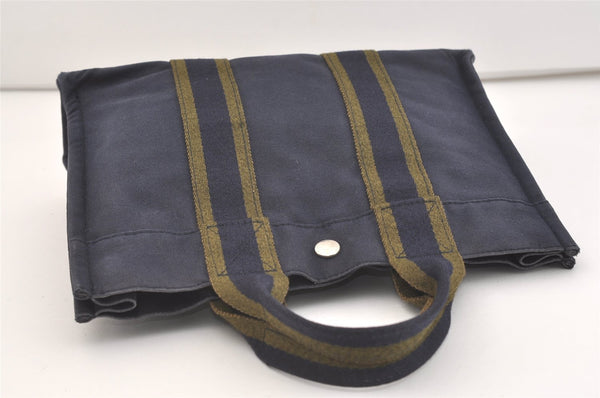 Authentic HERMES Vintage Fourre Tout PM Hand Tote Bag Canvas Navy 4117J