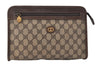 Authentic GUCCI Vintage Clutch Hand Bag Purse GG PVC Leather Brown Junk 4119K